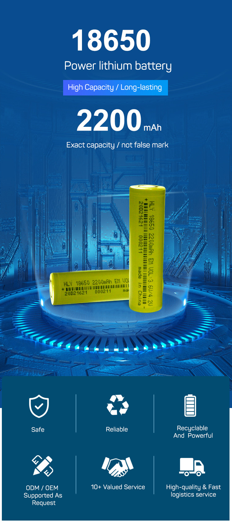 EN62133 18650 3.6V 2200mAh Rechargeable Solar Battery For Led Flashlight