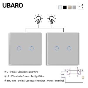  UBARO Grey Dual Touch Switch Manual Touch 2 Gang 2 Way Smart Light Switch Live Wire Control 2000W/gang Manufactures