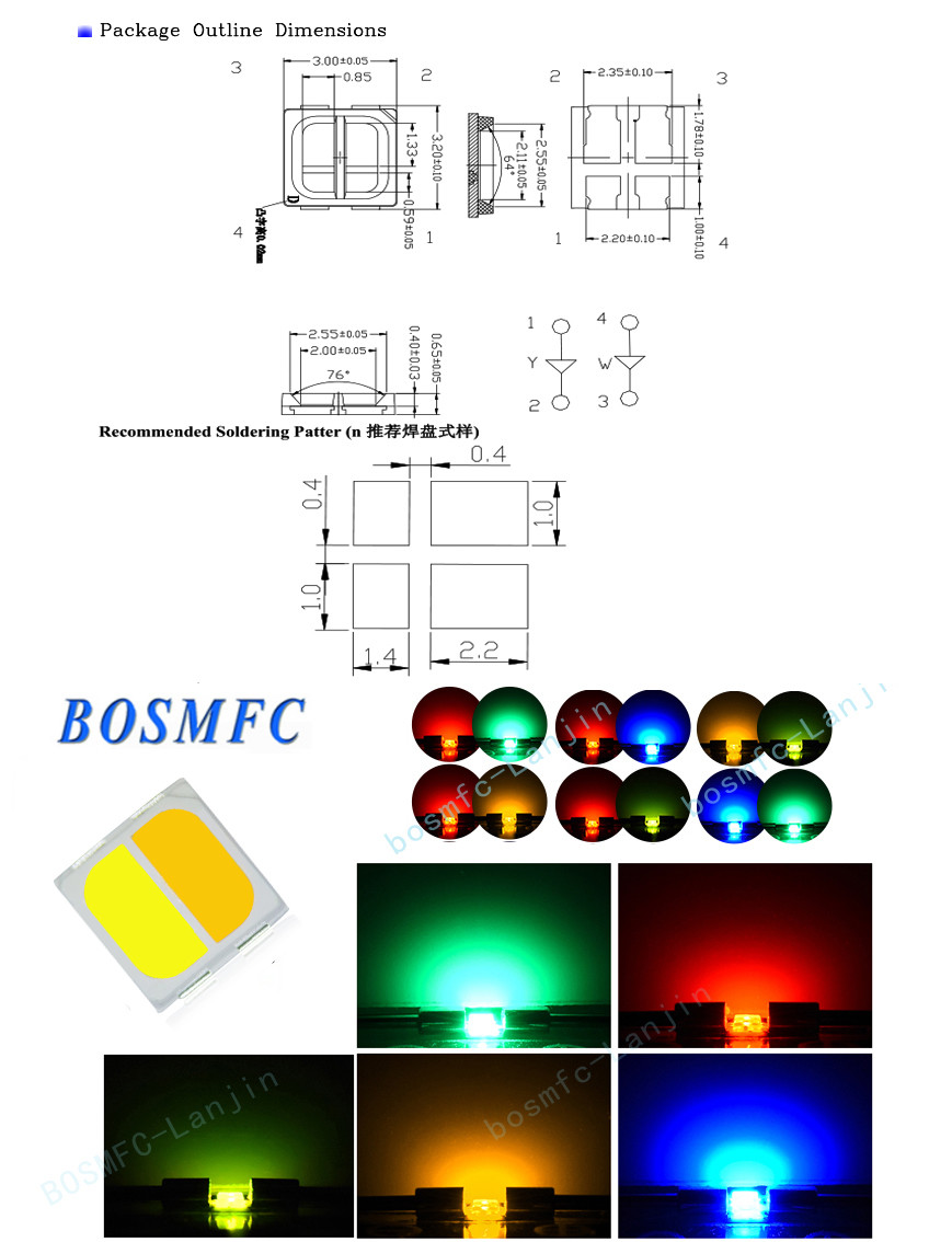 2w Bi Color SMD LED 3030 Red & White Color CCT 3000K 6000K For Lights