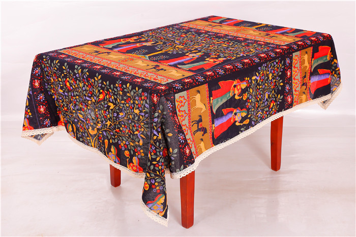 Vintage Style Printed Table Cloth With Natural Cotton And Linen Mixed Texture Fabric
