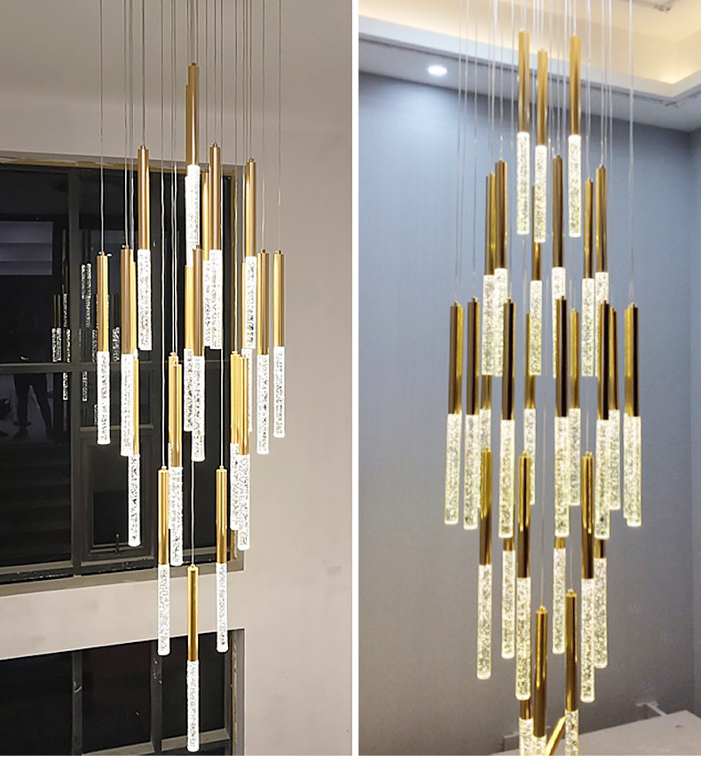 Modern LED Crystal Chandeliers gold Loft Staircase Indoor hotel large chandelier (WH-NC-112)