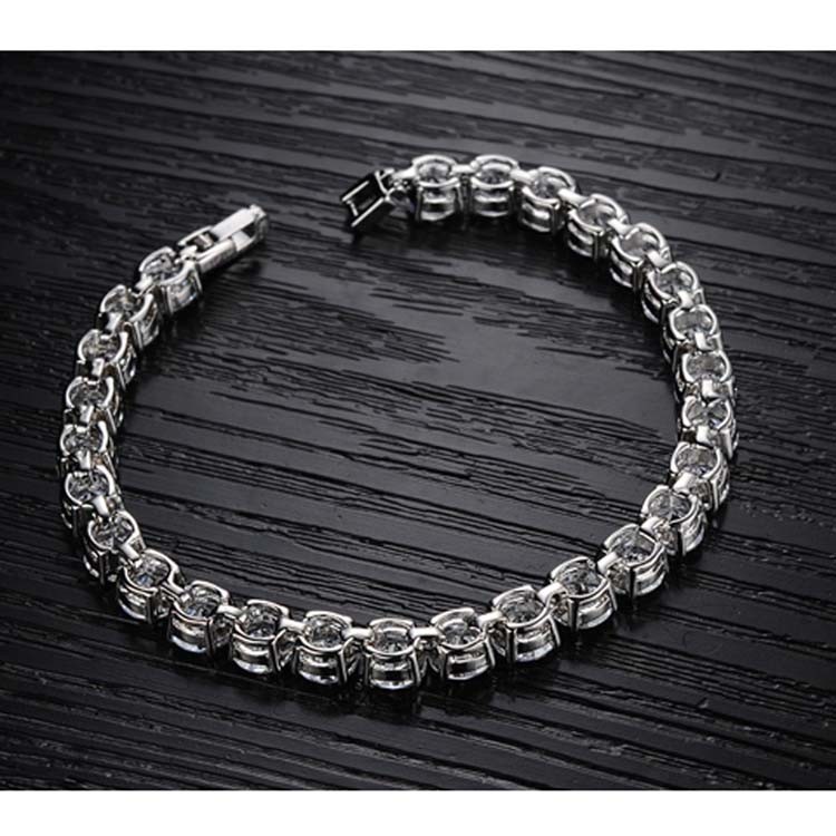 Silver Plated Princess Cubic Zironia Tennis Bracelet Women Wedding Jewelry(JKS408WHITE)