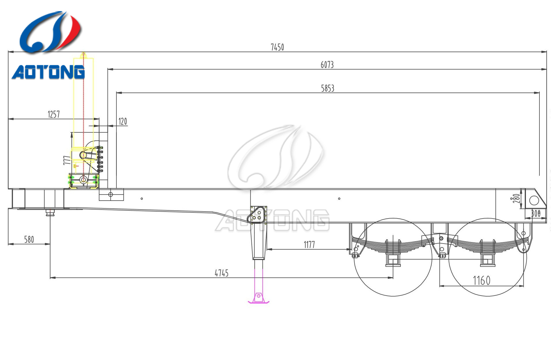 20ft Container Skeleton Dumping Semi Trailer 7700*2500*3070 mm Mechanical Suspension