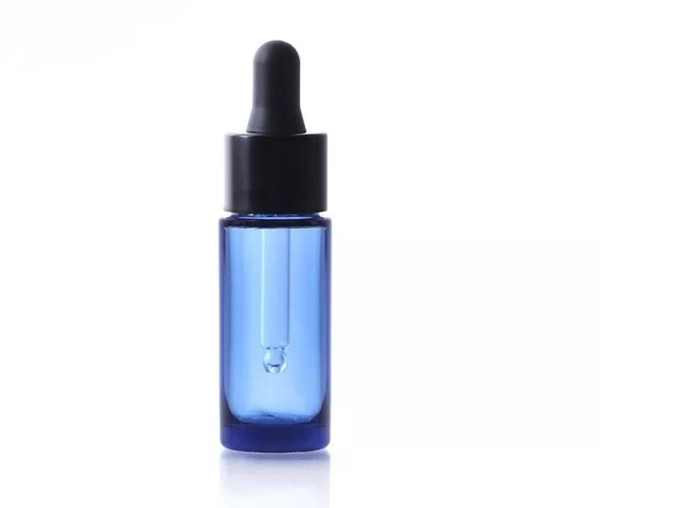 Blue Essence Oil 15ml Plastic Dropper Bottles With Black Glue Head