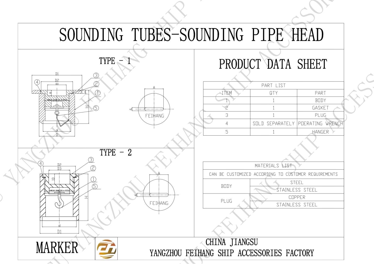 Marine Sounding Head, Sounding Head, Sounding Pipe Head Body - Cast Steel Cap - Brass