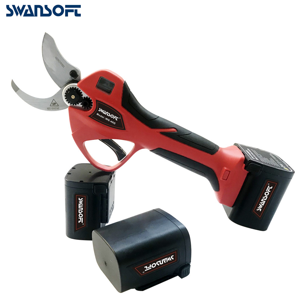 Swansoft New Designed Li-ion Battery Powered Tree Branch Cutting 4.0CM Electric Pruner with LED