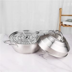 Double Bottom Stackable Steamer Pot  With Combination Cover