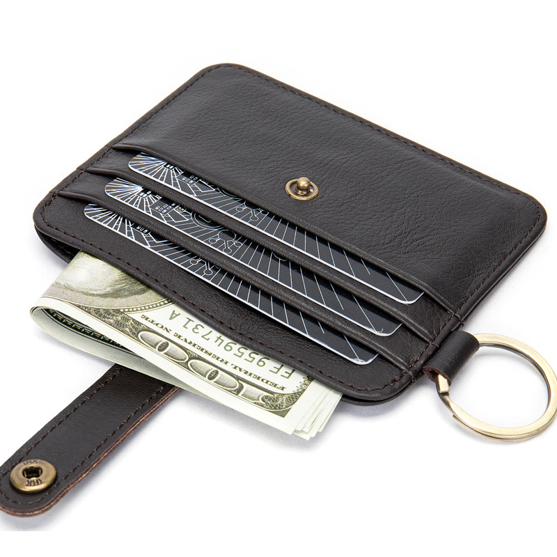 Fashion Cowhide Leather Keychain Wallet Credit Card Holder for Men Women Custom Stitch