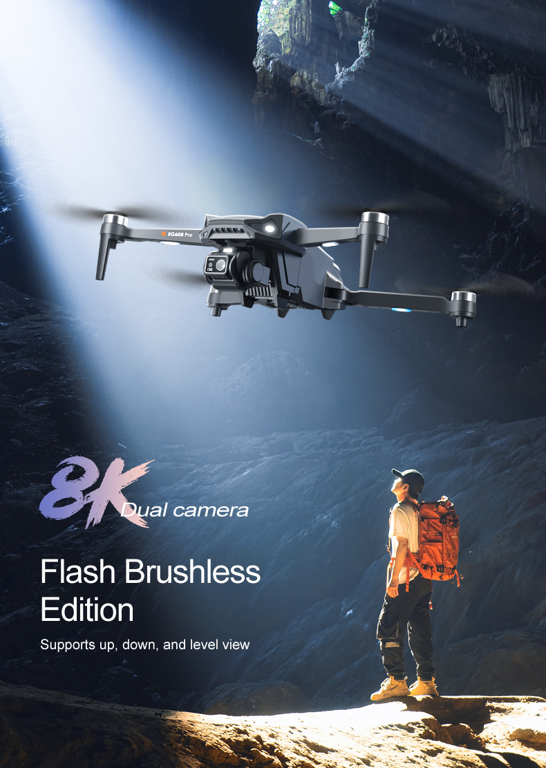 5KM Image Transmission Rg608 Pro Lift Obstacle Avoidance 8k Dual Camera Night Flash Shooting Brushless Motor 2.4g Wifi Fpv Quadcopter