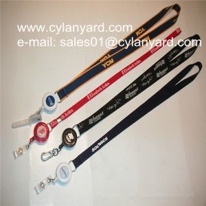 China Id badge neckstrap with epoxy dome retractable pull reel, on sale