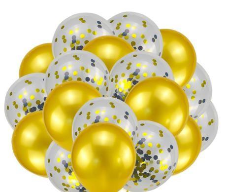 Glod + Gold Balloons + White Balloons + Confetti Balloons w/Ribbon | Rosegold