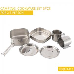 China H6.8CM Camping Cooking Set D14.7CM Stainless Steel Camping Cookware 6pcs/Set on sale