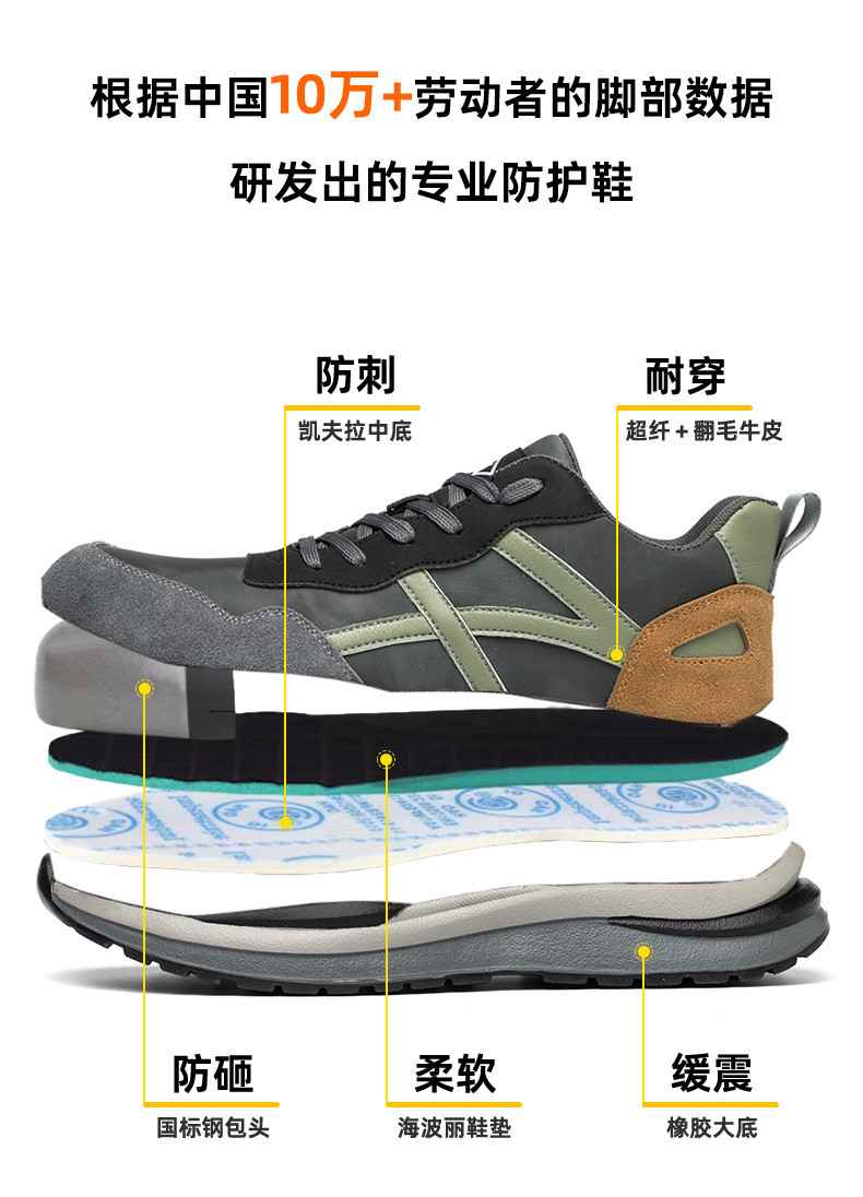 Kevlar Work Shoes Rubber Sole Suede Microfiber Construction Safety Shoes Standard Steel Toe Anti Smashing