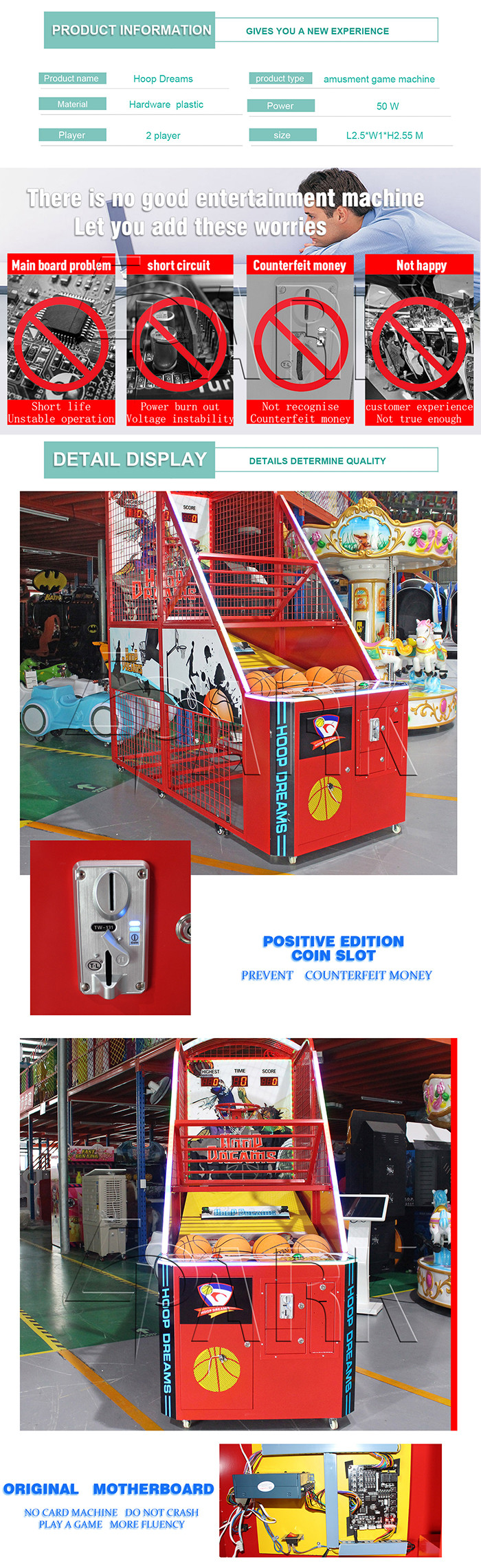 Fun Exercise Game Arcade Basketball Machine For Shopping Mall Easy To Move