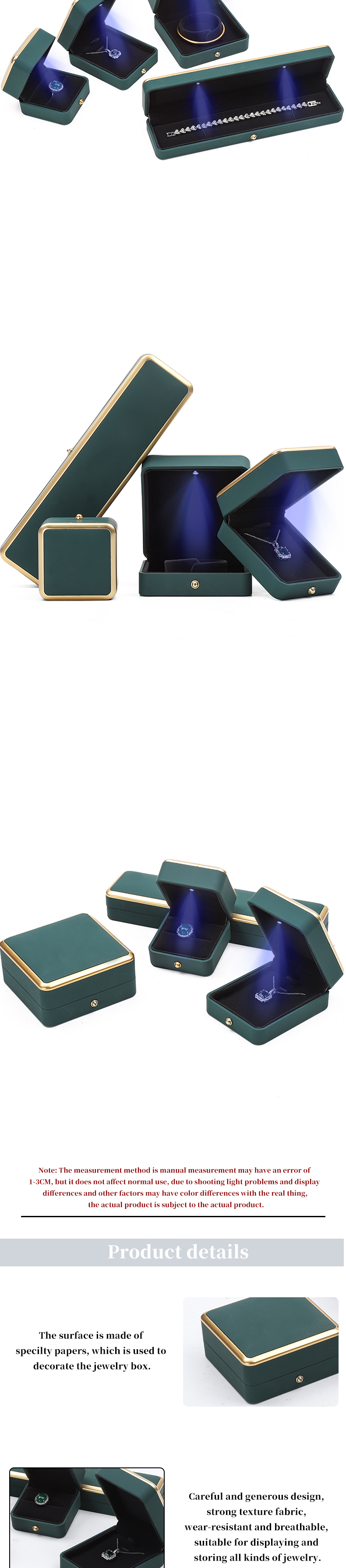 OEM Rectangle LED Jewelry Box Eco Friendly For Bracelet Necklace Earrings Ring Packing