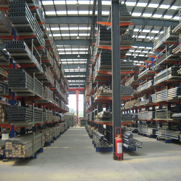 Durable powder coated steel cantilever lumber storage rack