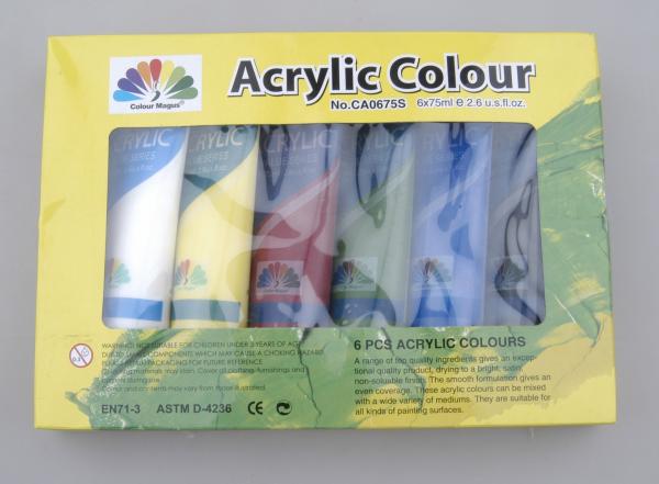 6 X 75ml Acrylic Paint Tubes Acrylic Paint Starter Colors Set For Wood / Paper /