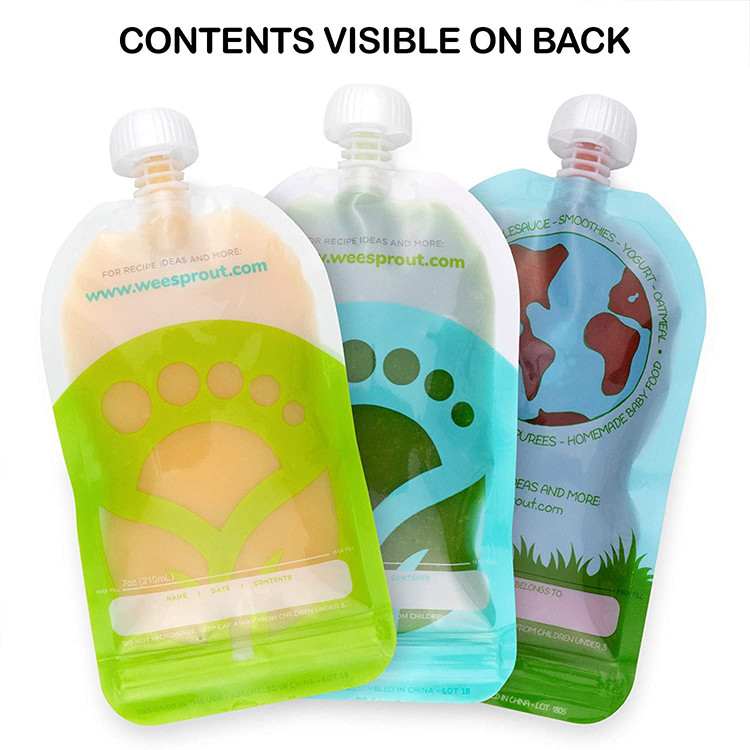 Baby Food Storage 100ml Eco Friendly Spout Pouches Standing Squeezable