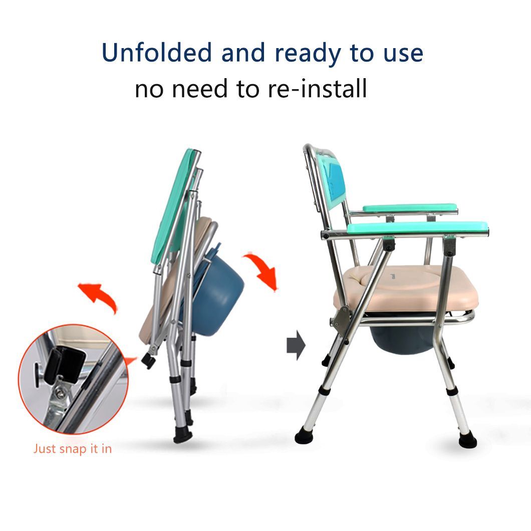 Clinic Hospital Patients Commode Medical Bathing Chair Foldable Aluminum Disabled Toilet Chair