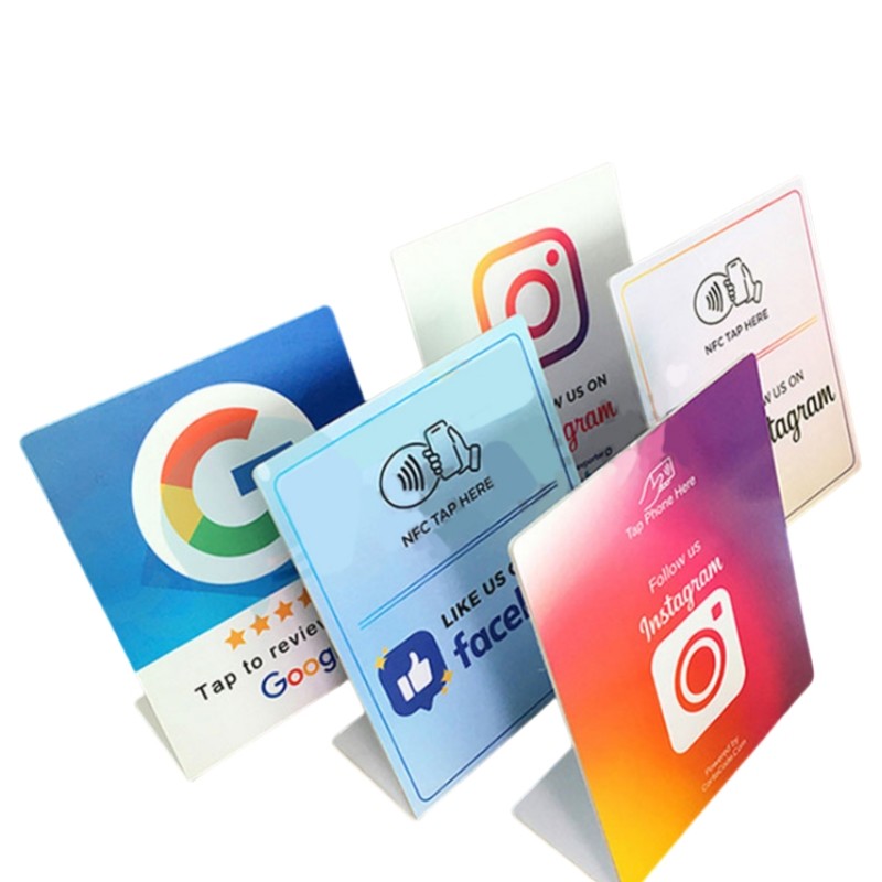 Custom NFC Stand Social Media Review NFC PVC Google Review Card Menu Display Stand