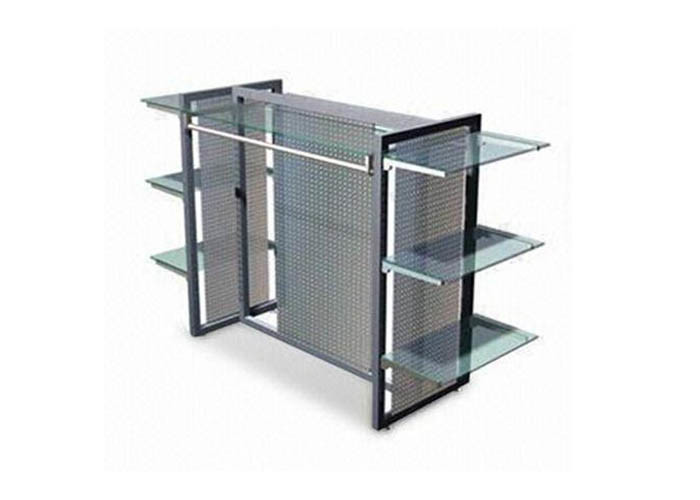 Clear Termpered Glass Shelf Garment Display Stand In Gray Color