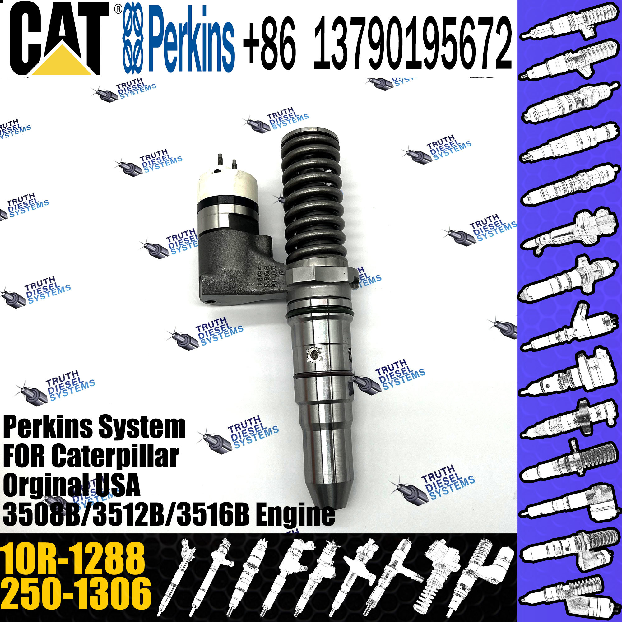 Hot sale fuel common rail injector 250-1306 2501306 10R-1288 for Caterpillar Engine 3508B 3512B 3516B