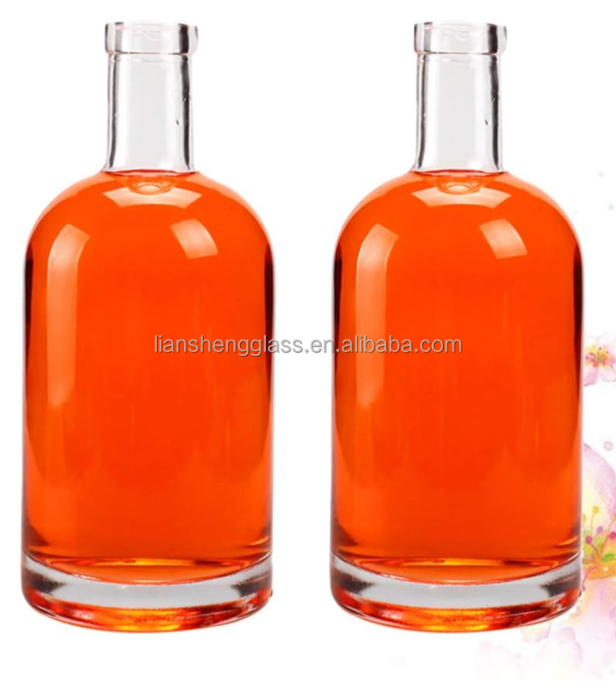 375ml 500ml 750ml Custom Unique Transparent Round Empty Flint Glass Liquor Bottle