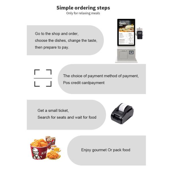 24" Self-Ordering Touch Screen Kiosk with Cash Payment, Scanner & Printer for Fast Food Restaurant