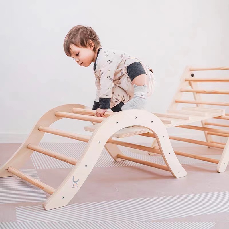 Baby climbing Gym toy set Montessori Furniture Set Small Size Natural wood color