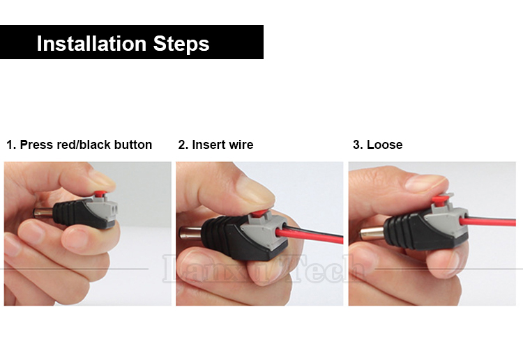 Solderless Press Button DC 5.5*2.1mm Male Female Barrel Jack to 2p Wire Cable Connector for LED Strip Camera