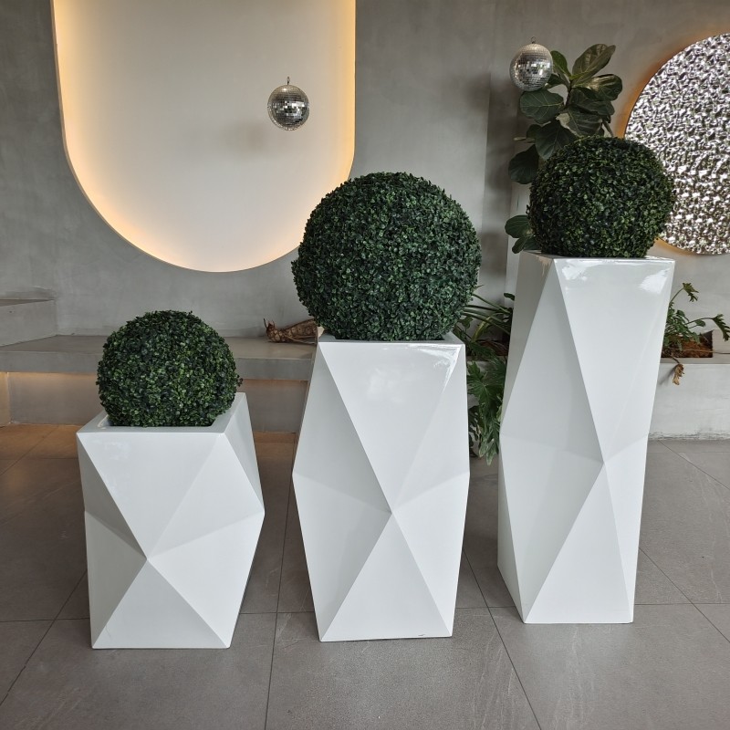 Tall Rectangular Large Resin Fiberglass Flower Pots For Shopping Mall