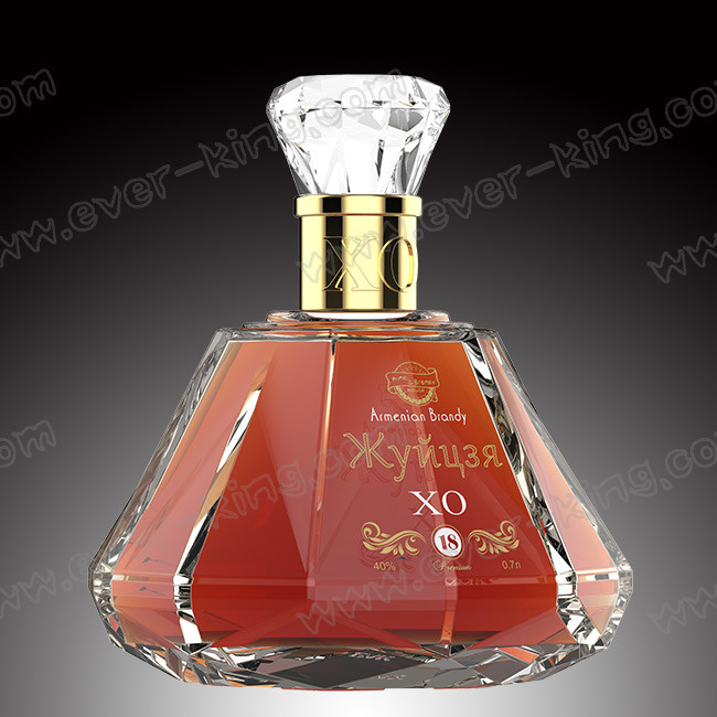 High End Diamond Shape Glass Brandy Bottle Embossed