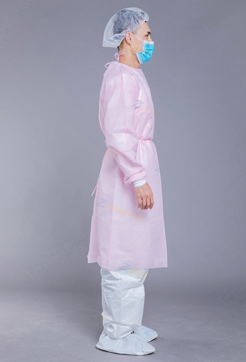 SMS Surgical 35GSM PP PE Pink Disposable Isolation Gown