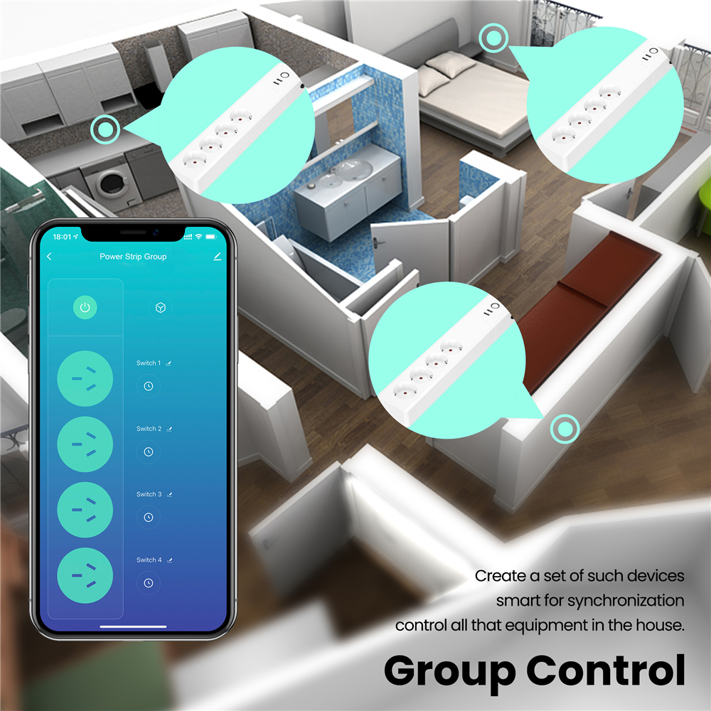 Smartlife 1.5M 2000W CE Smart Home Power Strip For European Travel