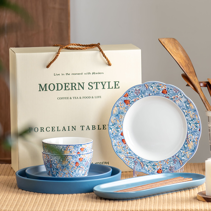 6-Person Bohemian Tableware Set With Ceramic Dinner Plates Bowls And Charger Plates