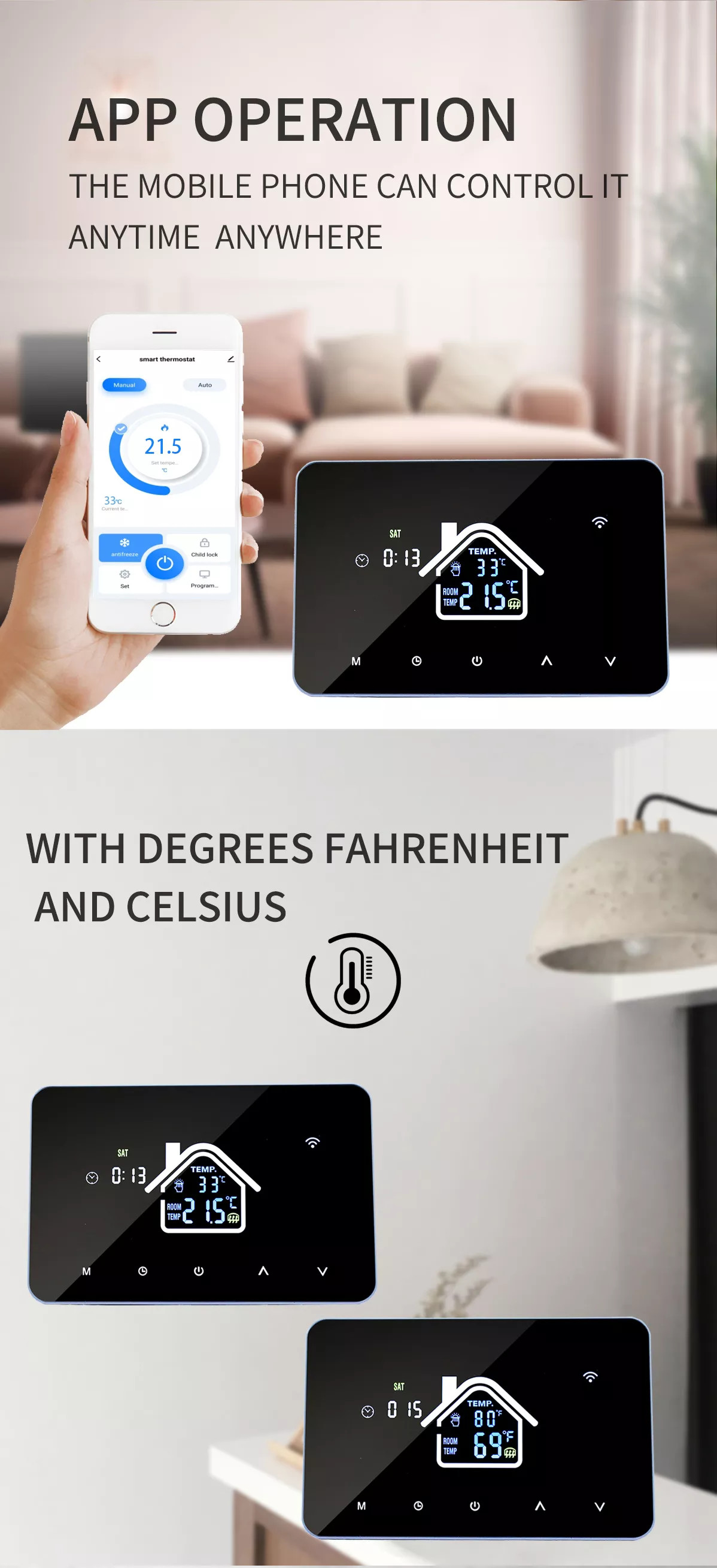 Google Alexa Wifi Smart Thermostat Touch Panel Wireless For Electric Floor Heating