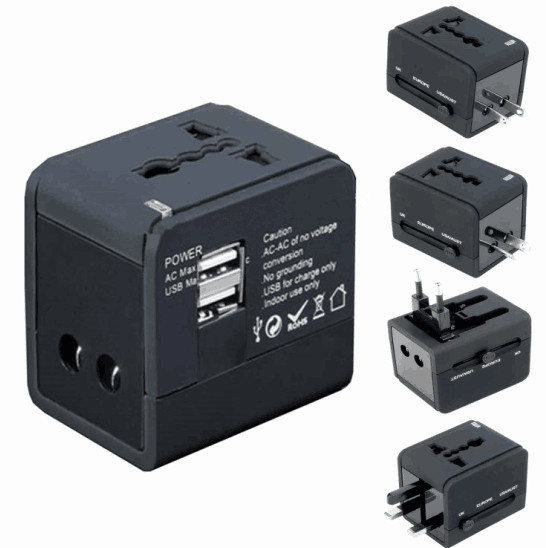 5V 1A / 5V 2.1A Portable Universal Travel Adapter Black AC Wall Mount