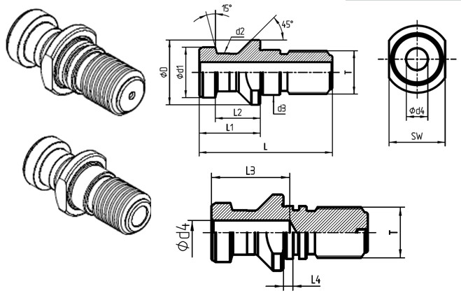 Milling Tapping Quick Change Router Collet Pull Stud DAT Elastic Shrinkage Function