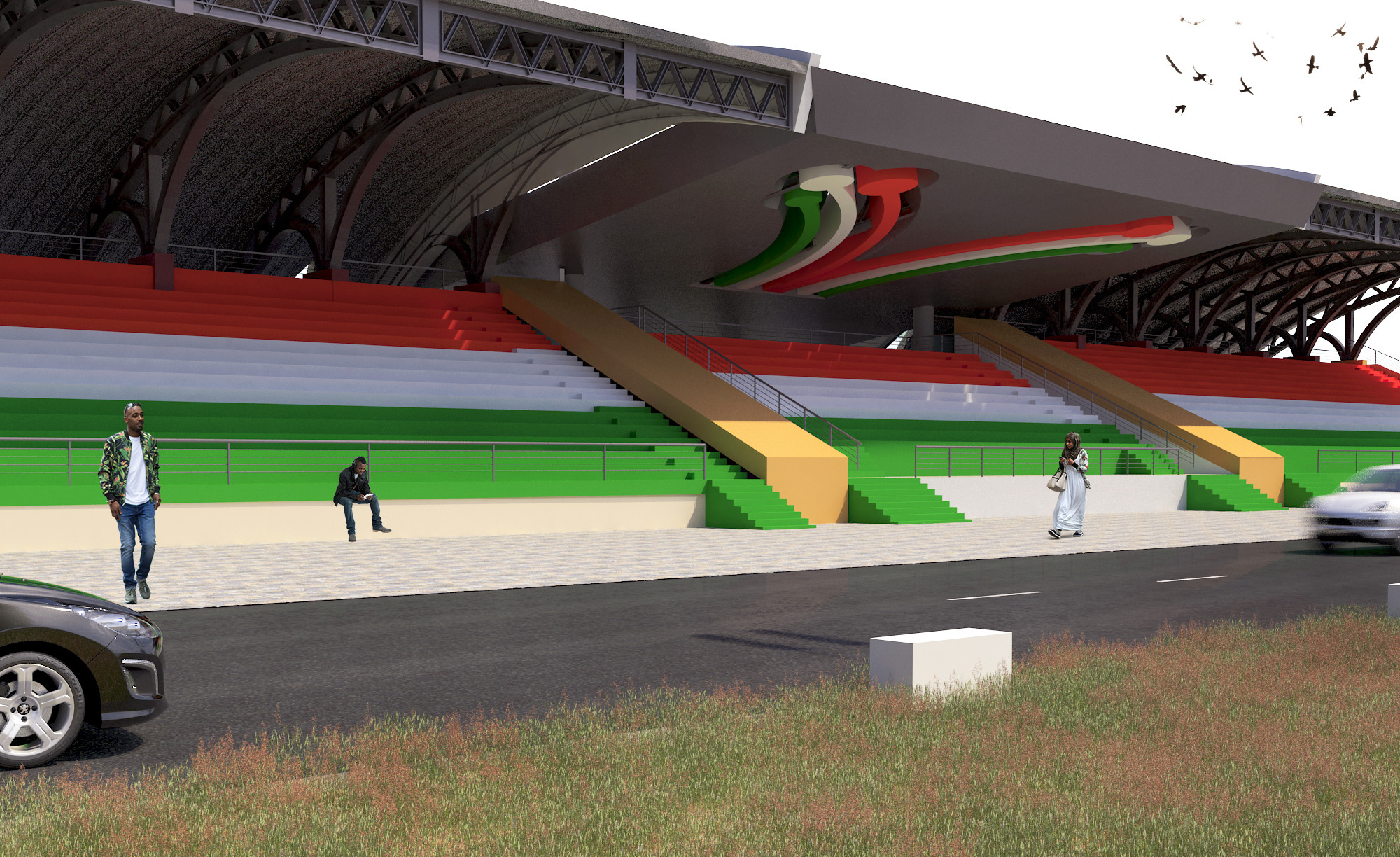 Grandstand Tent Prefabricated Metal Building , Sports Event Light Steel Frame Construction