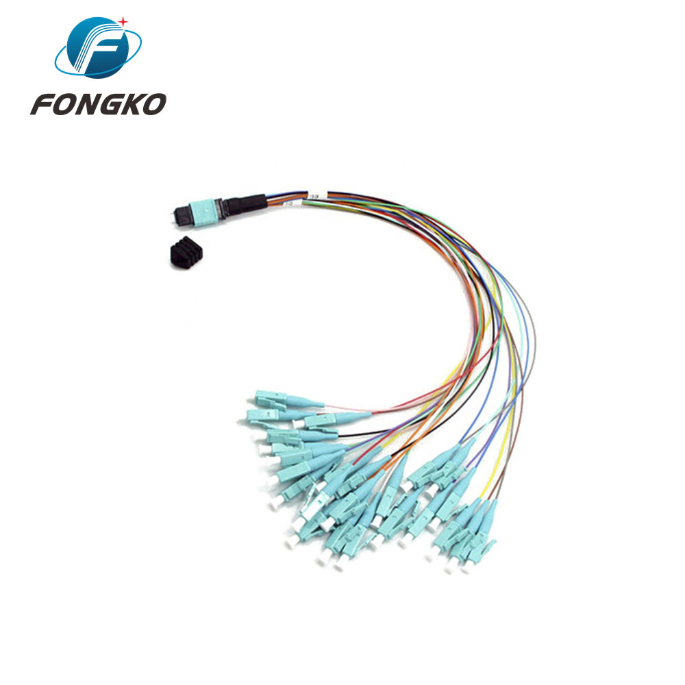 24F MTP To LC OM3 Breakout Pigtail Patch Cord Fanout Cable 0.35m