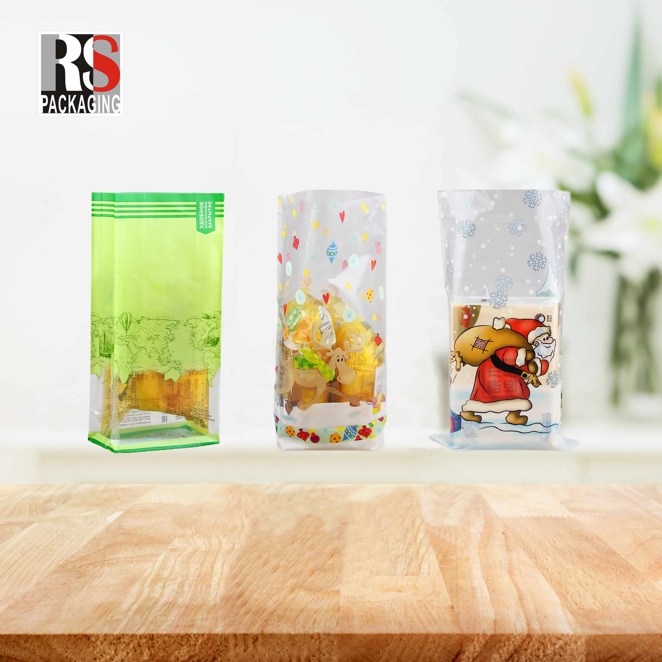 Clear Colors Bopp Opp Flat Bottom Bag Plastic Square Bottom Bag For Sealing Candy