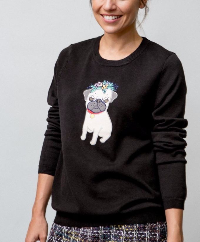 Women's 100% COTTON applique embroidery knitted pullover sweater