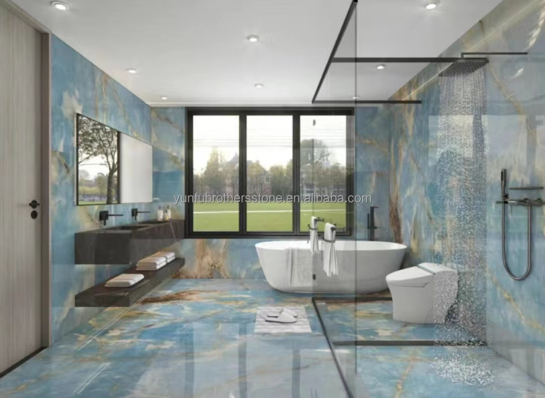 Natural Translucent Onyx Slab Modern Blue Onyx Marble Stone for Bathroom Wall and Floor