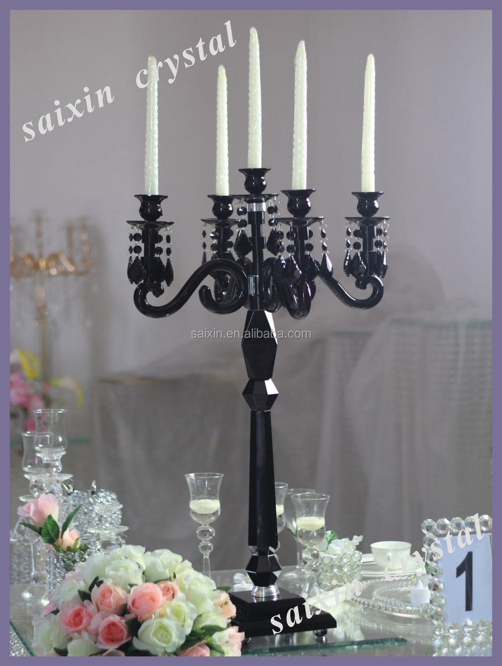 Blue Crystal Candelabra 9 Arm Crystal Chandelier Candlesticks Table Decoration