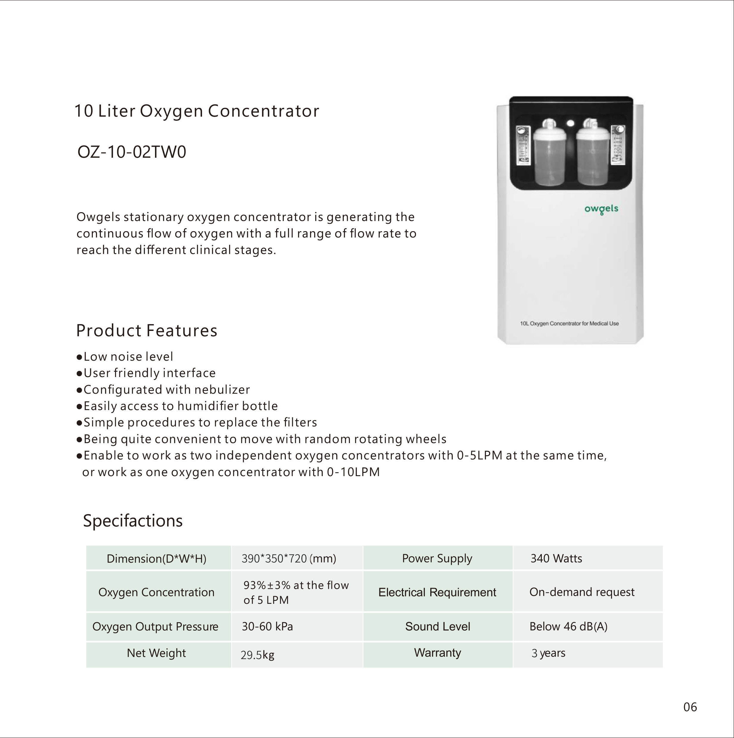 CE electric oxygen concentrator portable10l medical oxygen machine 96%