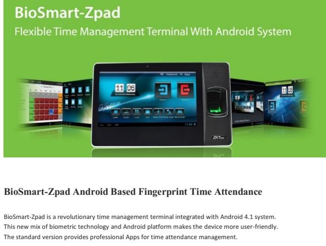 biosmart-zpad fingerprint time attendance android time recording machine with TCP/IP fast delivery high quality