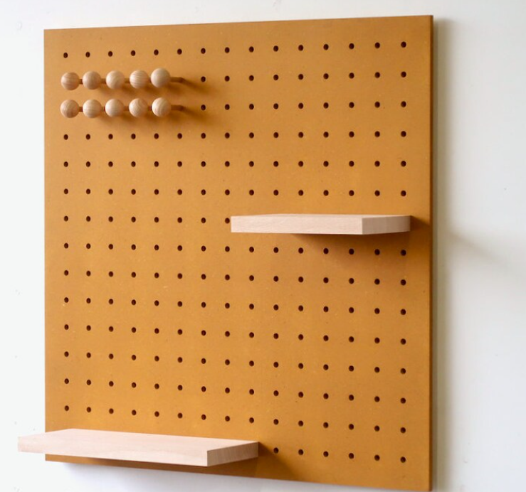 Wooden Pegboard Shelf - living room or bedroom shelf - floating and design wall shelf