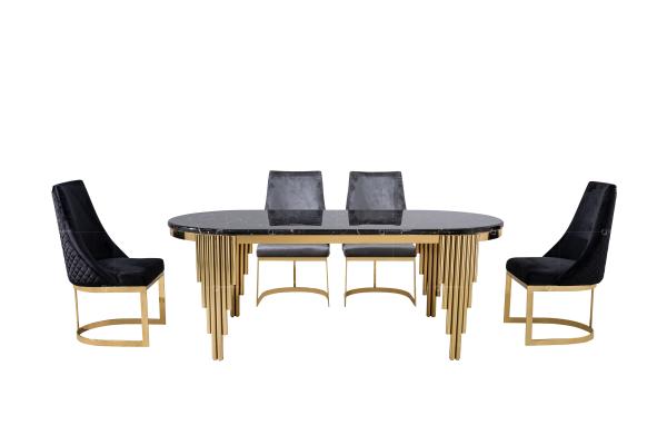 2.0 meter Oval Black Tempere Glass top SS Dining Tables Stainless steel Mirror