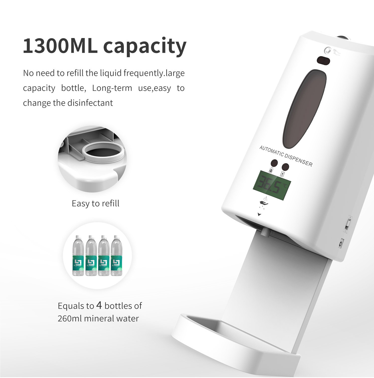 4AA Batteries 1.3L Hands Free Soap Dispenser Non Contact Thermometer