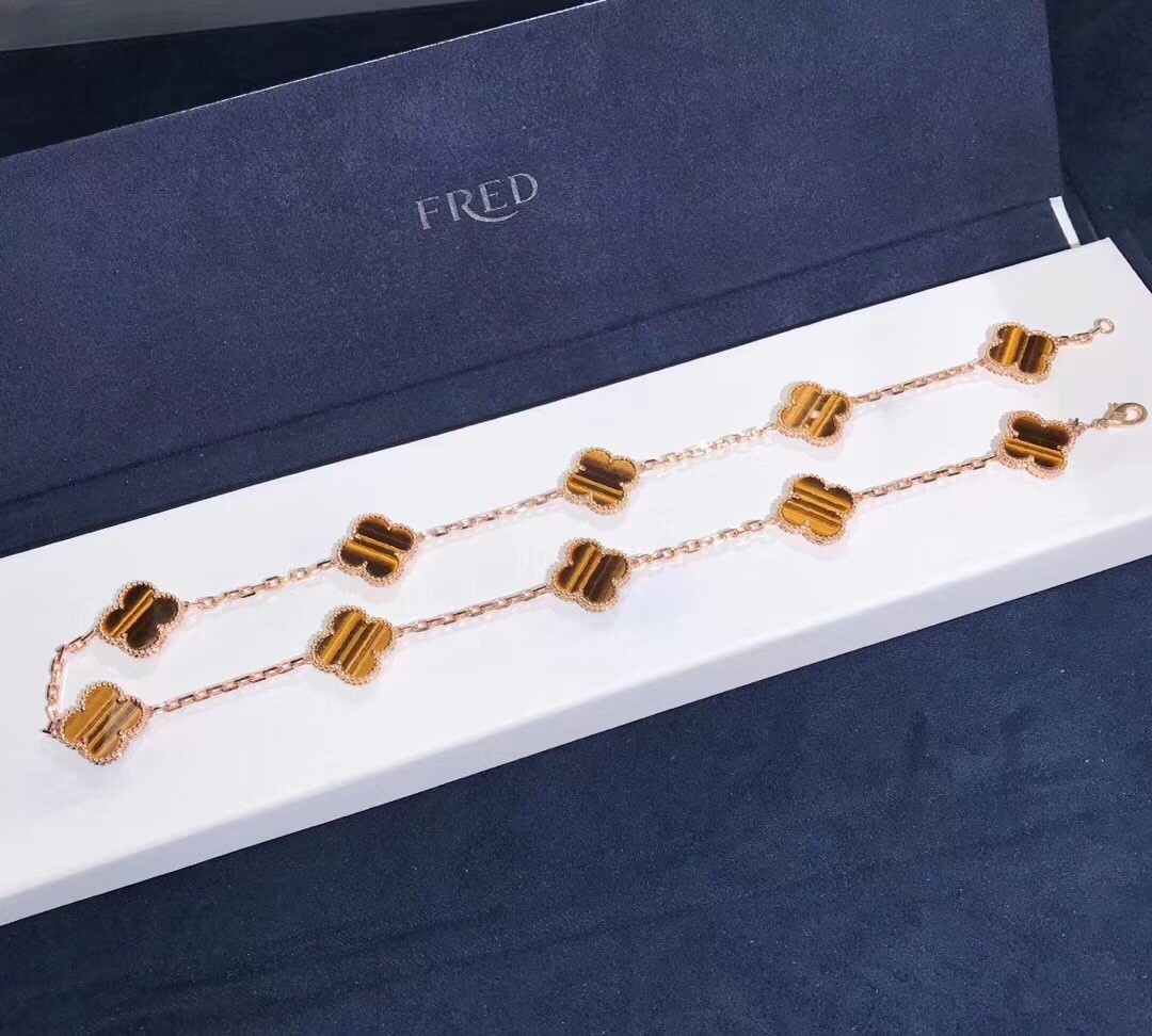 Fantastic Van Cleef & Arpels 18k Gold Vintage Alhambra Necklace 10 Motifs
